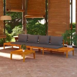 Bancos jardim com almofadões cinza-escuro 2peças madeira de acácia Clicnbuy