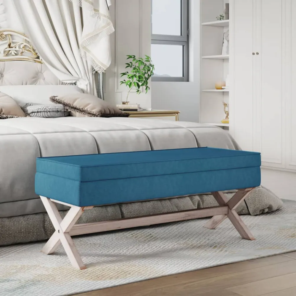 Banco de arrumação 110x45x49 cm veludo azul com Assento Retrátil