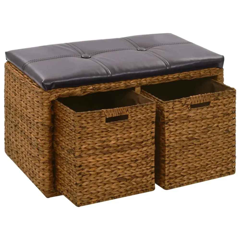 Banco com 2 cestos erva marinha 71x40x42 cm castanho com Ganchos para Casacos
