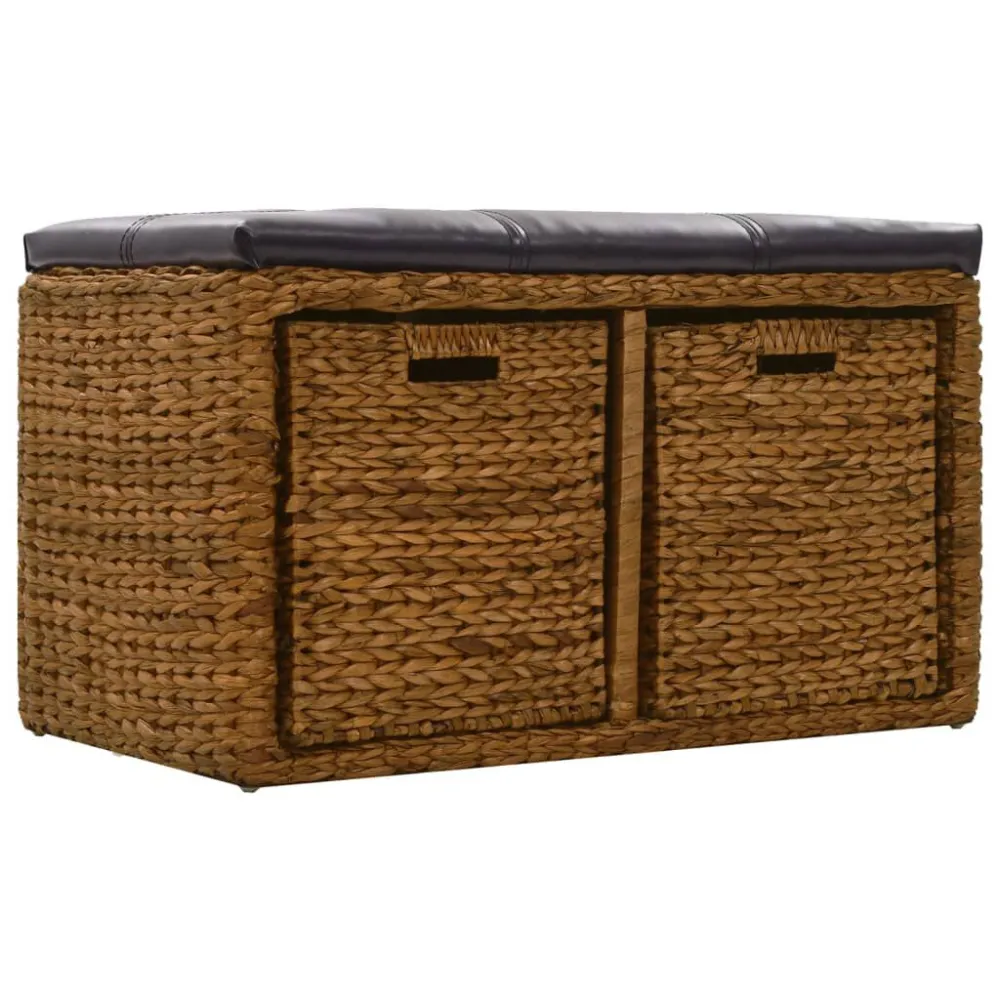 Banco com 2 cestos erva marinha 71x40x42 cm castanho com Ganchos para Casacos