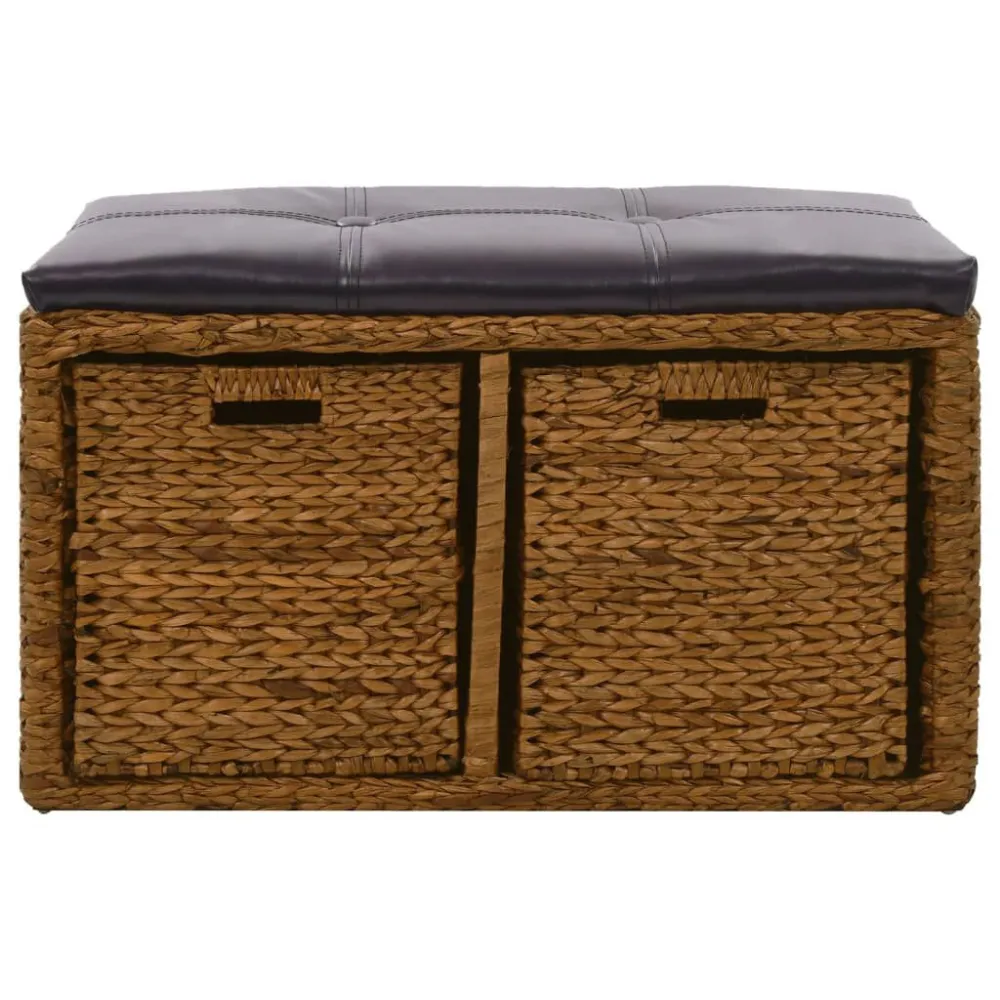 Banco com 2 cestos erva marinha 71x40x42 cm castanho com Ganchos para Casacos