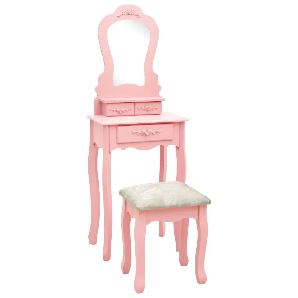 Banco com Gavetas Conj. toucador com banco 50x59x136 cm madeira paulownia rosa