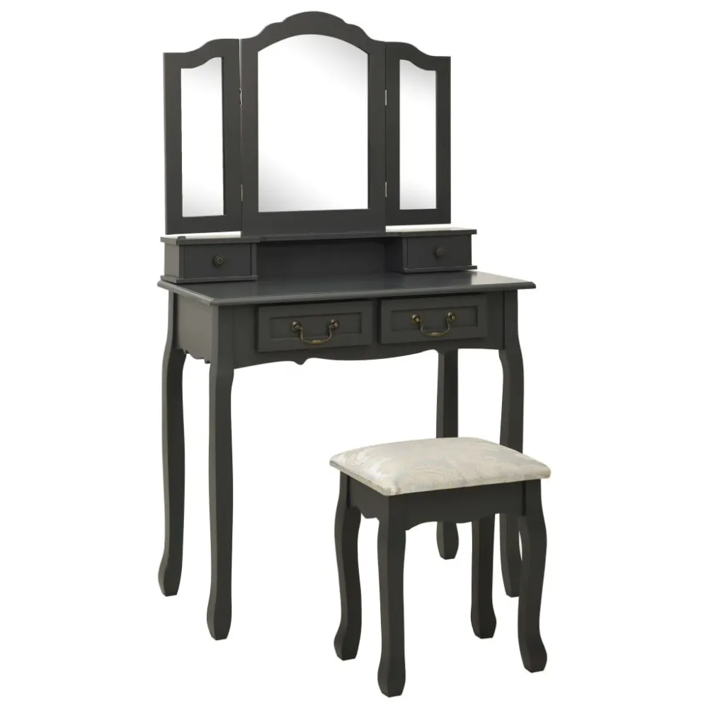 Cabideiro de Parede Conj. toucador com banco 80x69x141 cm madeira paulownia cinza