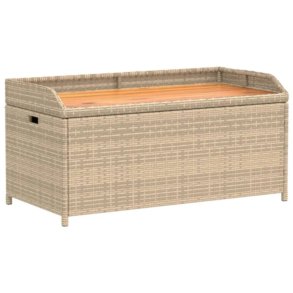 Banco de arrumação 100x50x52 cm vime PE/acácia mistura de beges com Apoio para Bebidas