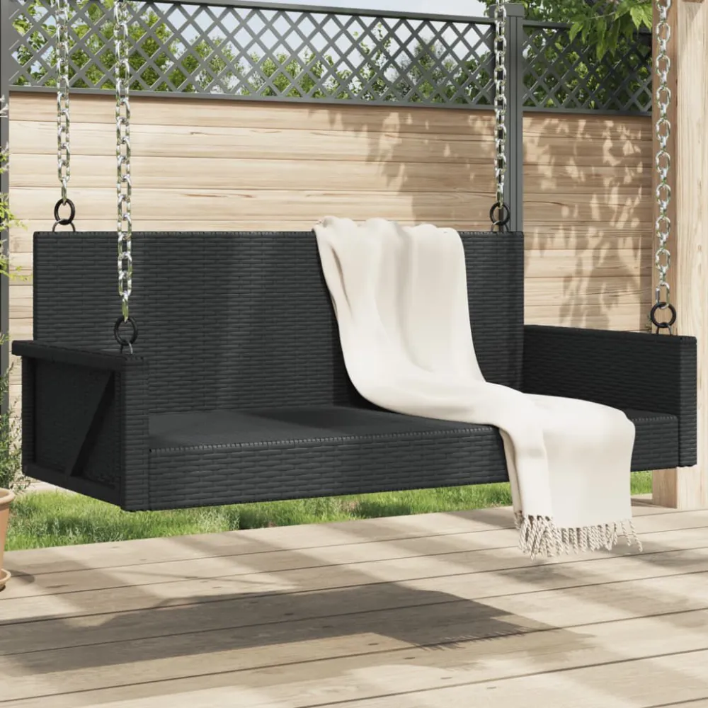 Banco baloiço 119x56x48 cm vime PE preto Dobrável e Portátil