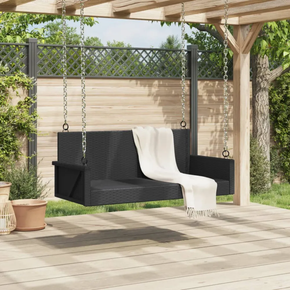 Banco baloiço 119x56x48 cm vime PE preto Dobrável e Portátil