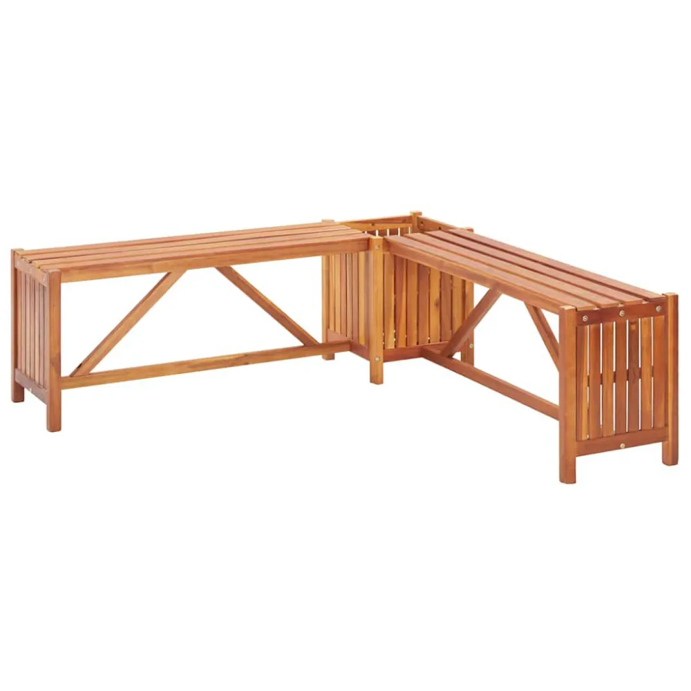 Banco canto com vaso jardim 117x117x40 cm madeira acácia maciç com Revestimento em Textilene