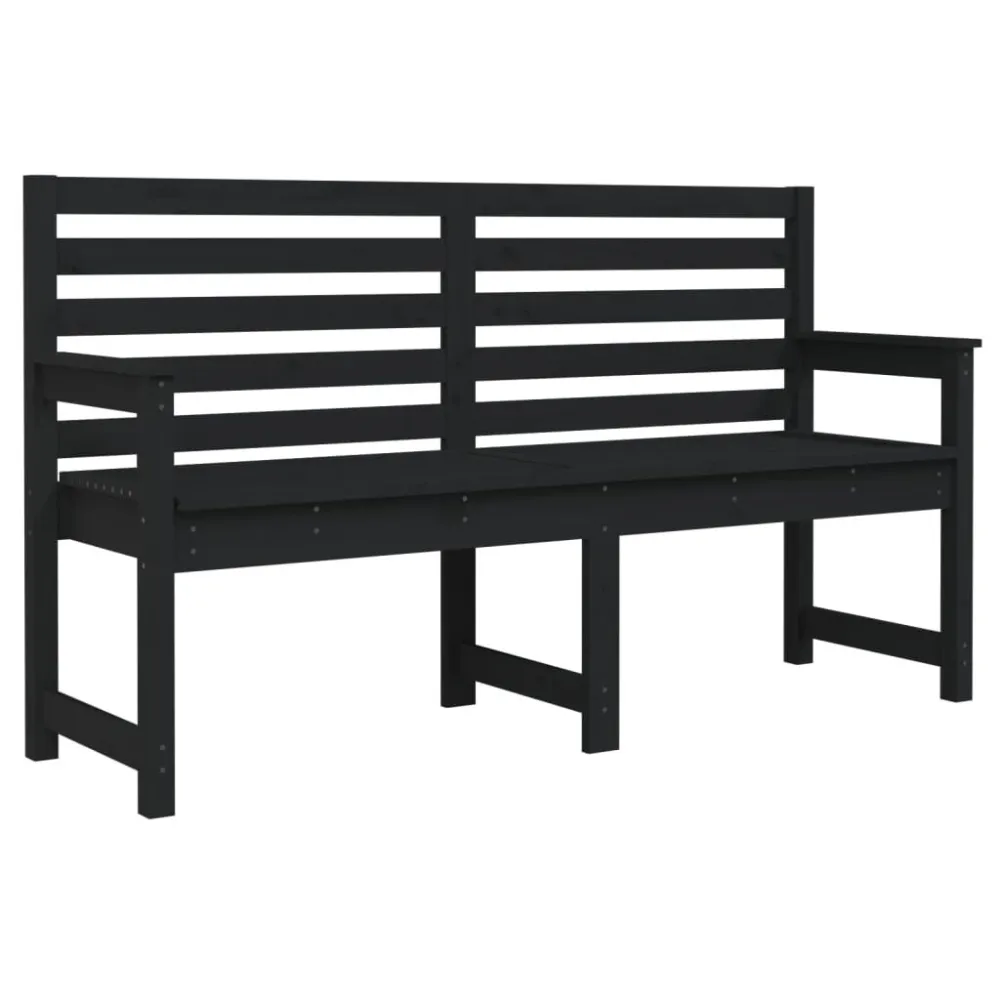 Banco de jardim 159,5x48x91,5 cm madeira de pinho maciç preto com Apoio para Bebidas