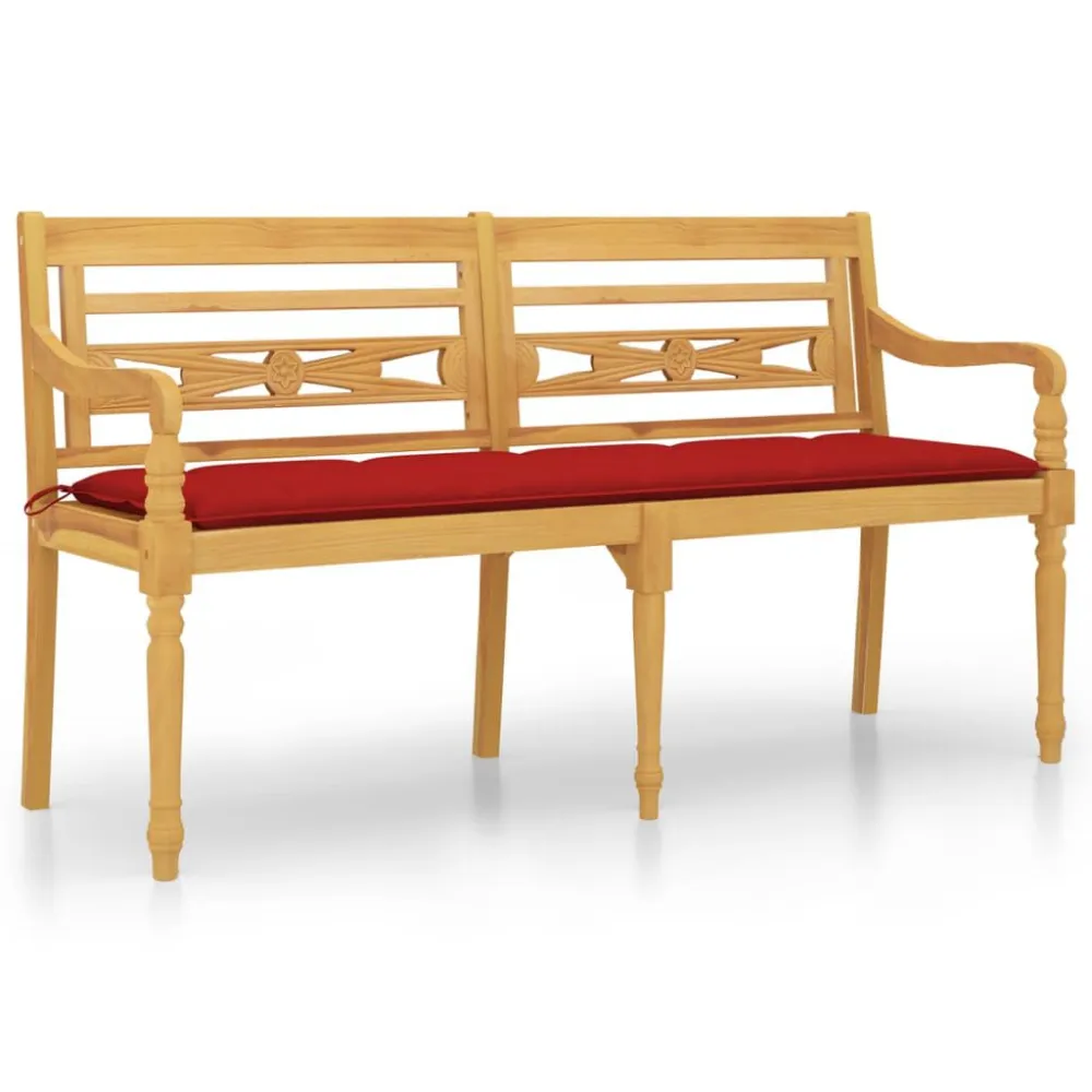 Banco de Jardim Banco Batavia com almofadão vermelho 150 cm madeira teca maciç