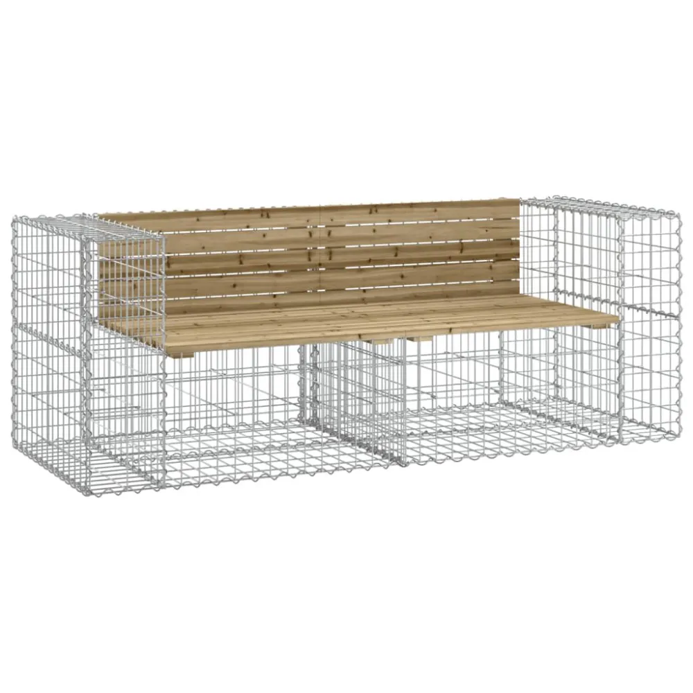 Banco de jardim com design gabião 184x71x65,5cm pinho impregnado com Revestimento em Textilene