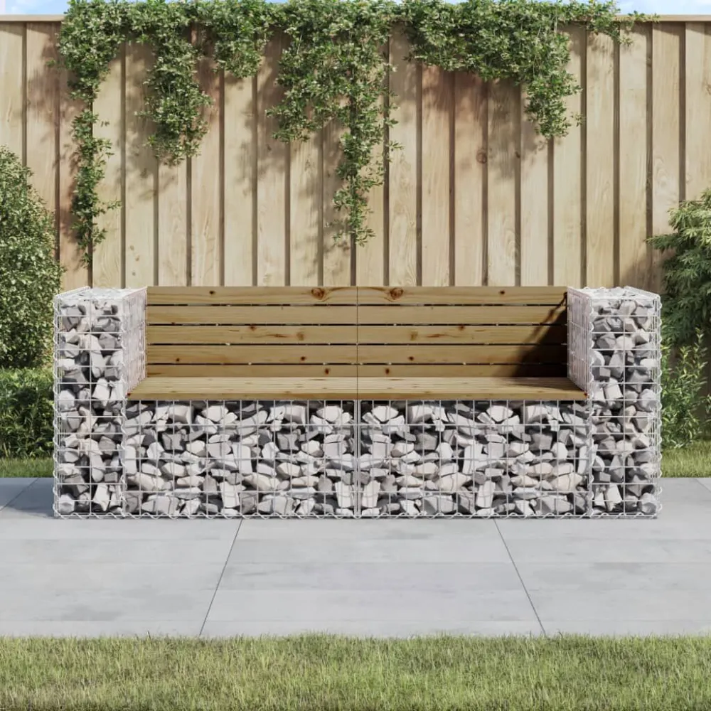 Banco de jardim com design gabião 184x71x65,5cm pinho impregnado com Revestimento em Textilene