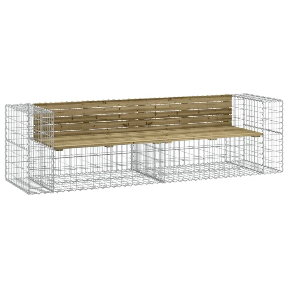 Banco de jardim com design gabião 244x71x65,5cm pinho impregnado com Encosto Ajustável
