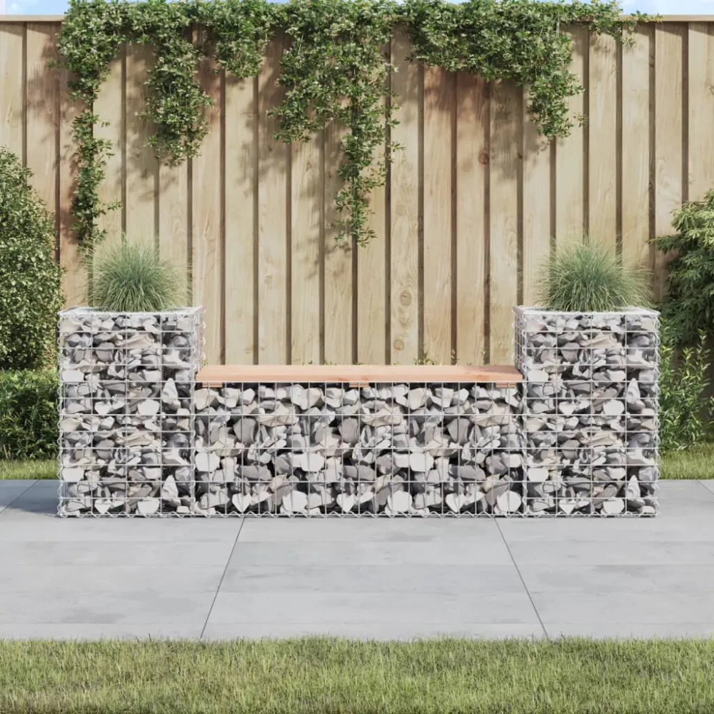 Banco jardim design gabião 183x41x60,5cm madeira douglas maciç em Tecido Sunbrella
