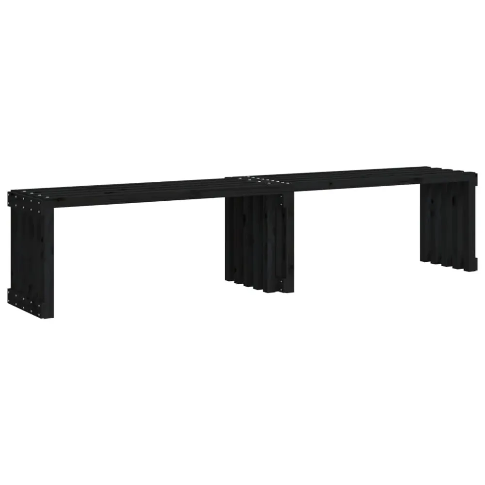 Banco de jardim extensível 212,5x40,5x45 cm pinho maciço preto com Tecido Impermeável UV