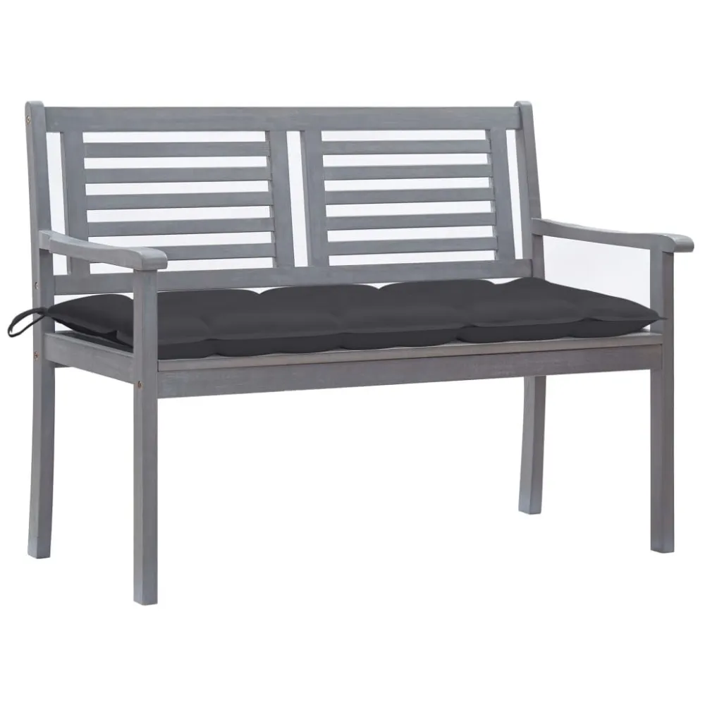 Banco de jardim 2 lugares com almofadão 120 cm eucalipto cinza | Resistente à Chuva | Confortável