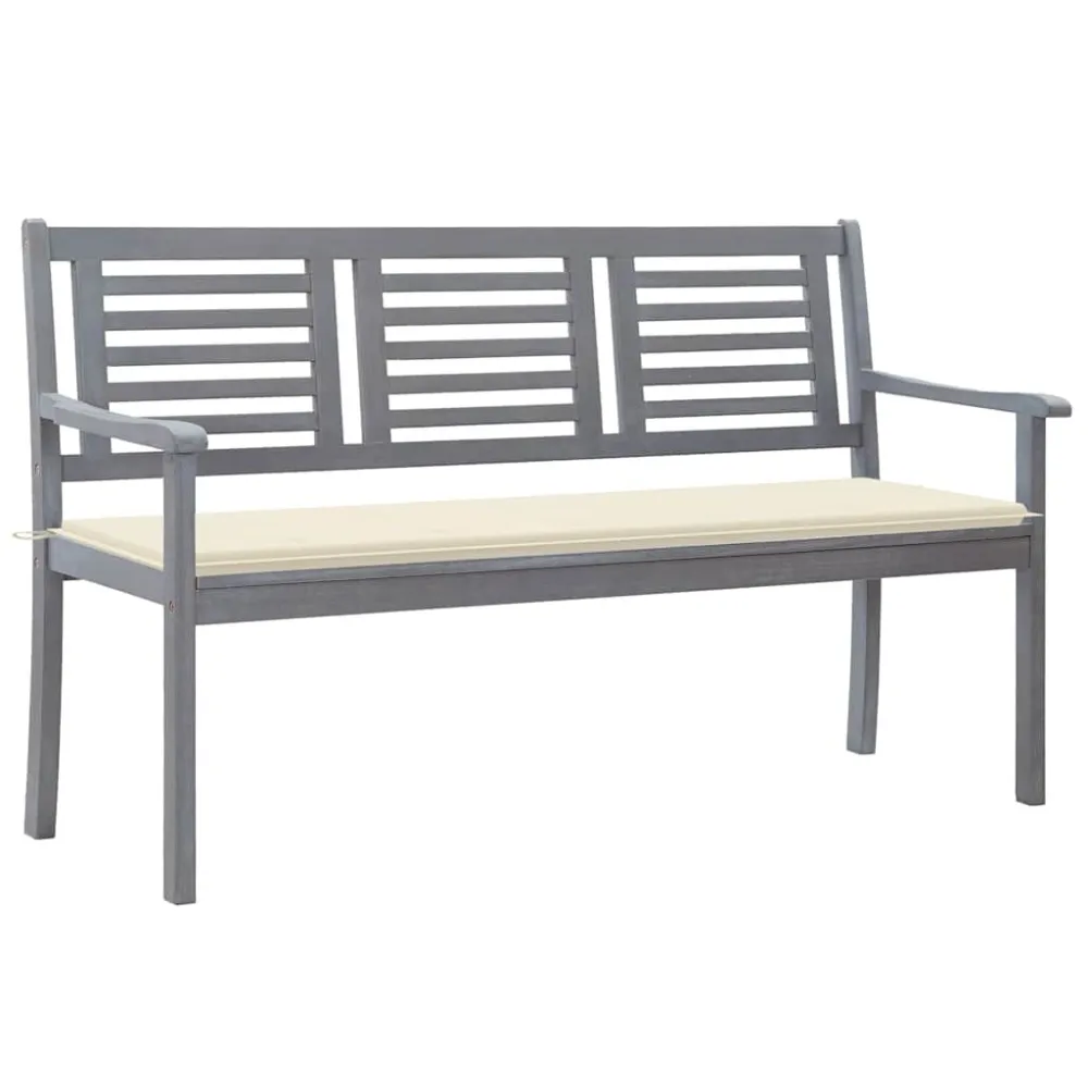 Banco de jardim 3 lugares com almofadão 150 cm eucalipto cinza com Tecido Impermeável UV