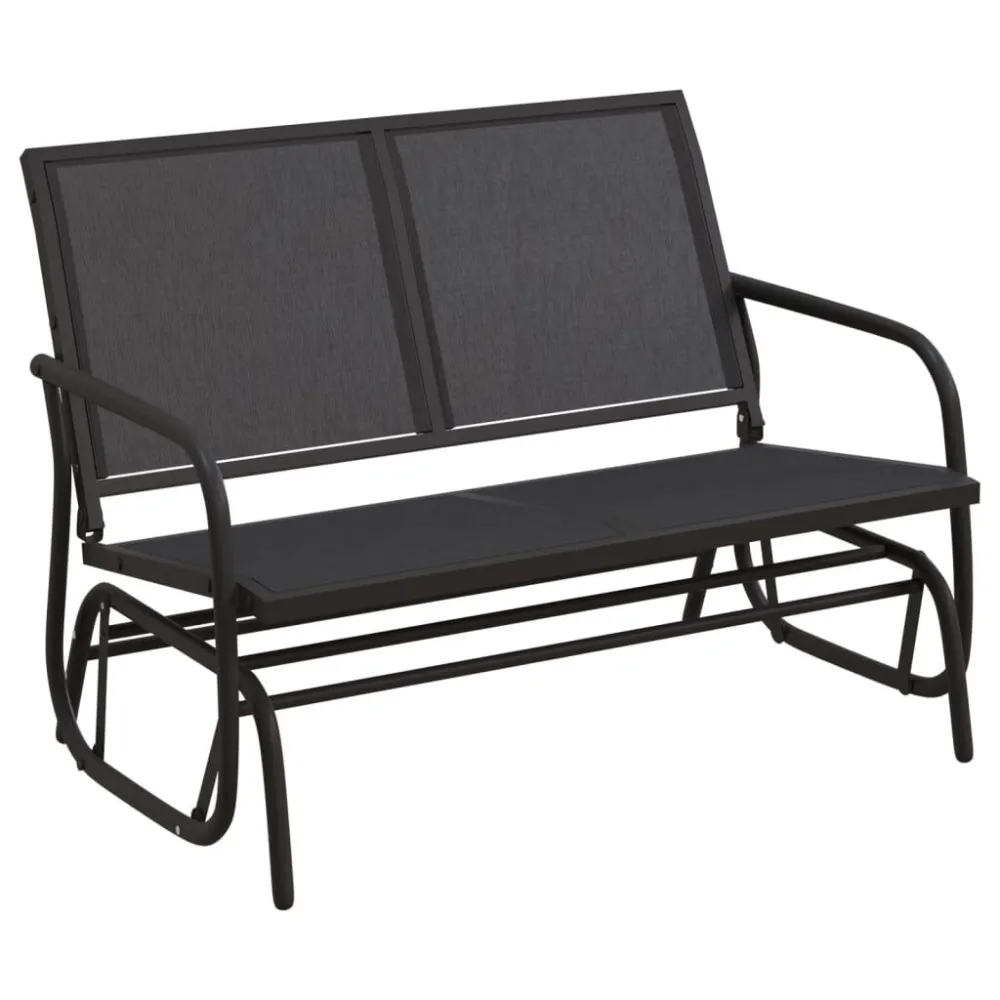 Banco oscilante para jardim 120,5x76x86,5 cm textilene/ço preto Fácil de Guardar