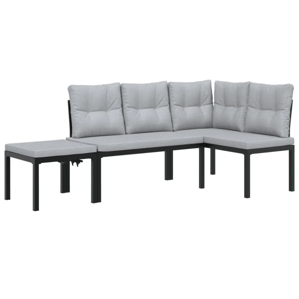 Bancos de jardim com almofadões 3 pcs ço revestido pó preto Dobrável e Portátil
