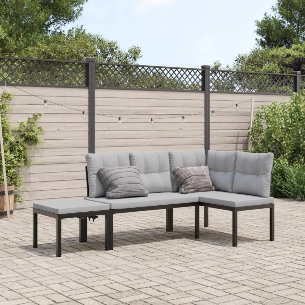 Bancos de jardim com almofadões 3 pcs ço revestido pó preto Dobrável e Portátil