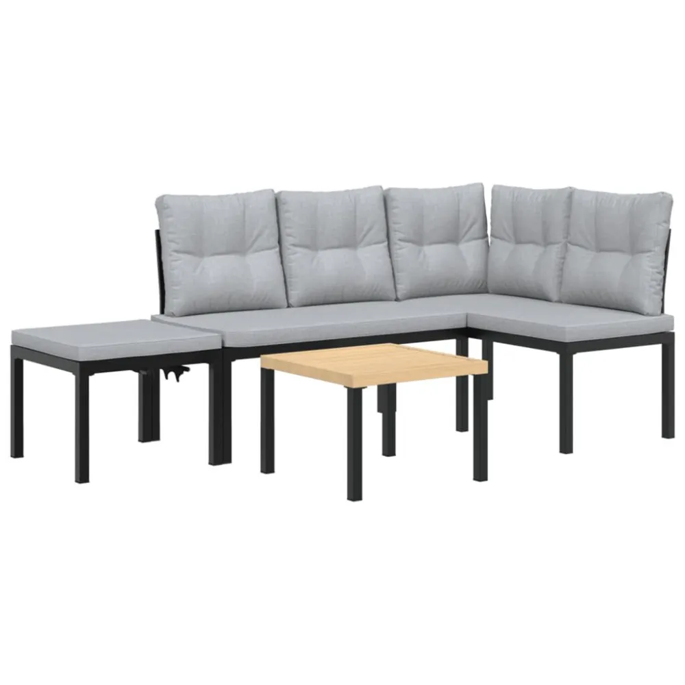 Bancos de jardim com almofadões 4 pcs ço revestido pó preto Fácil de Guardar