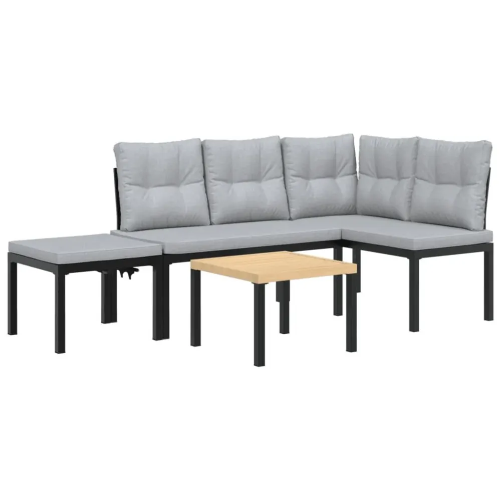 Bancos de jardim com almofadões 4 pcs ço revestido pó preto Fácil de Guardar