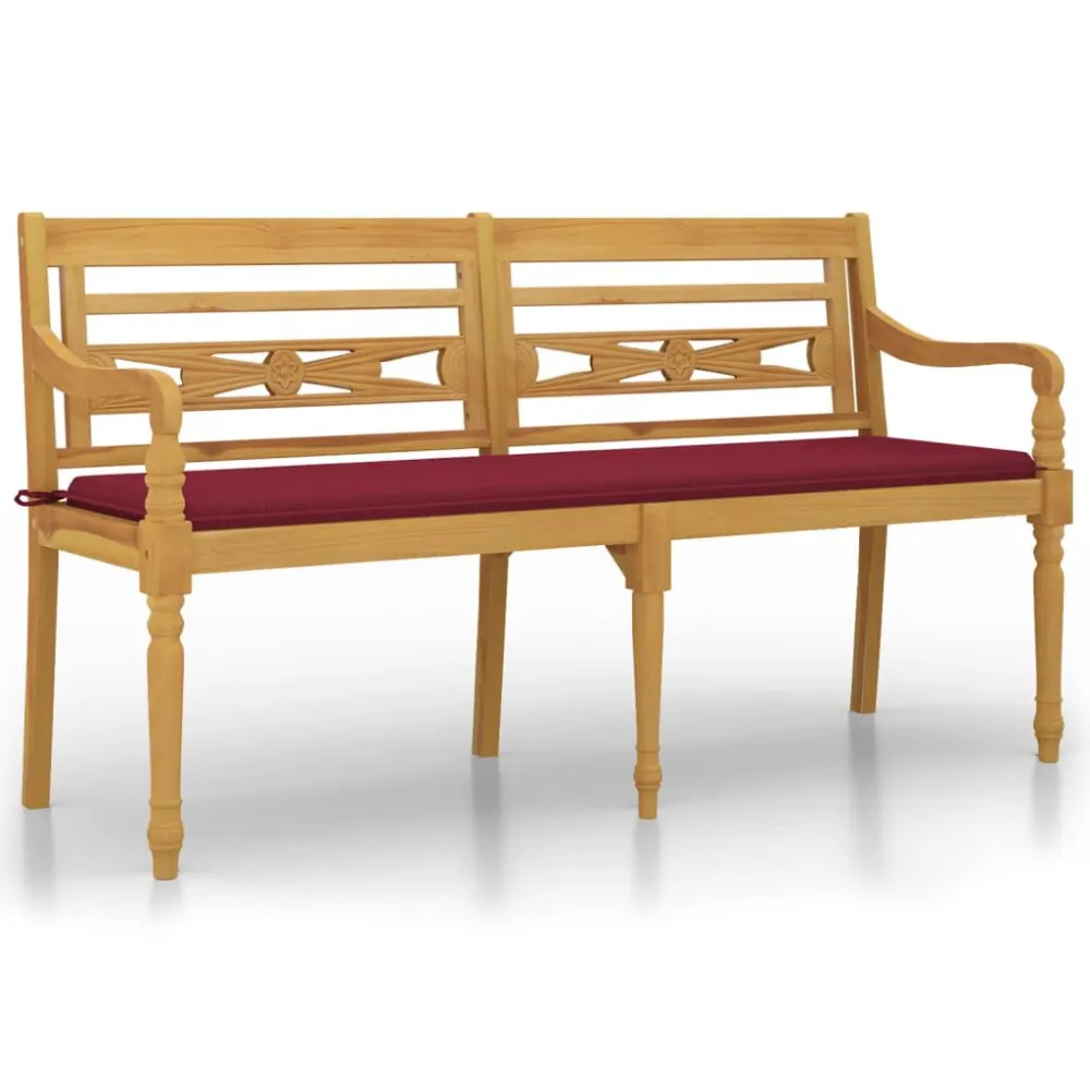 Cadeira de Jardim Banco Batavia com almofadão vermelho tinto 150 cm teca maciç