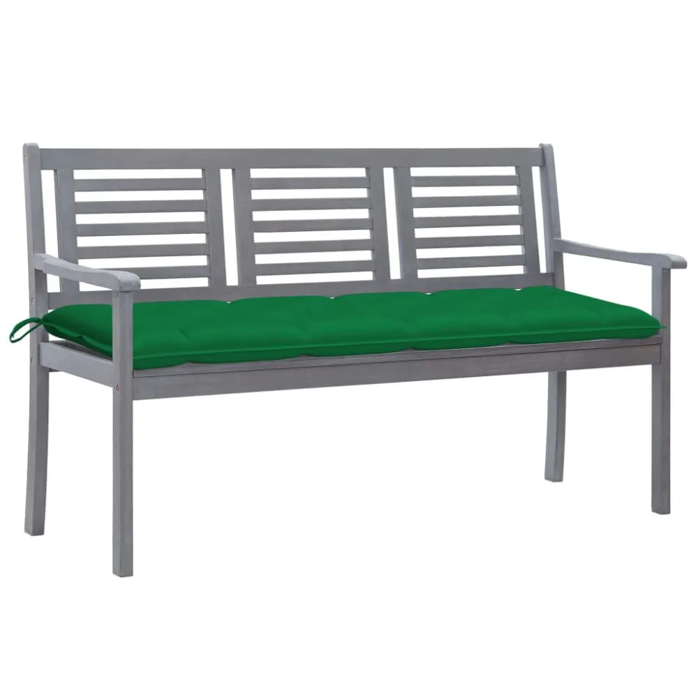 Cadeira de Jardim Banco de jardim 3 lugares com almofadão 150 cm eucalipto cinza