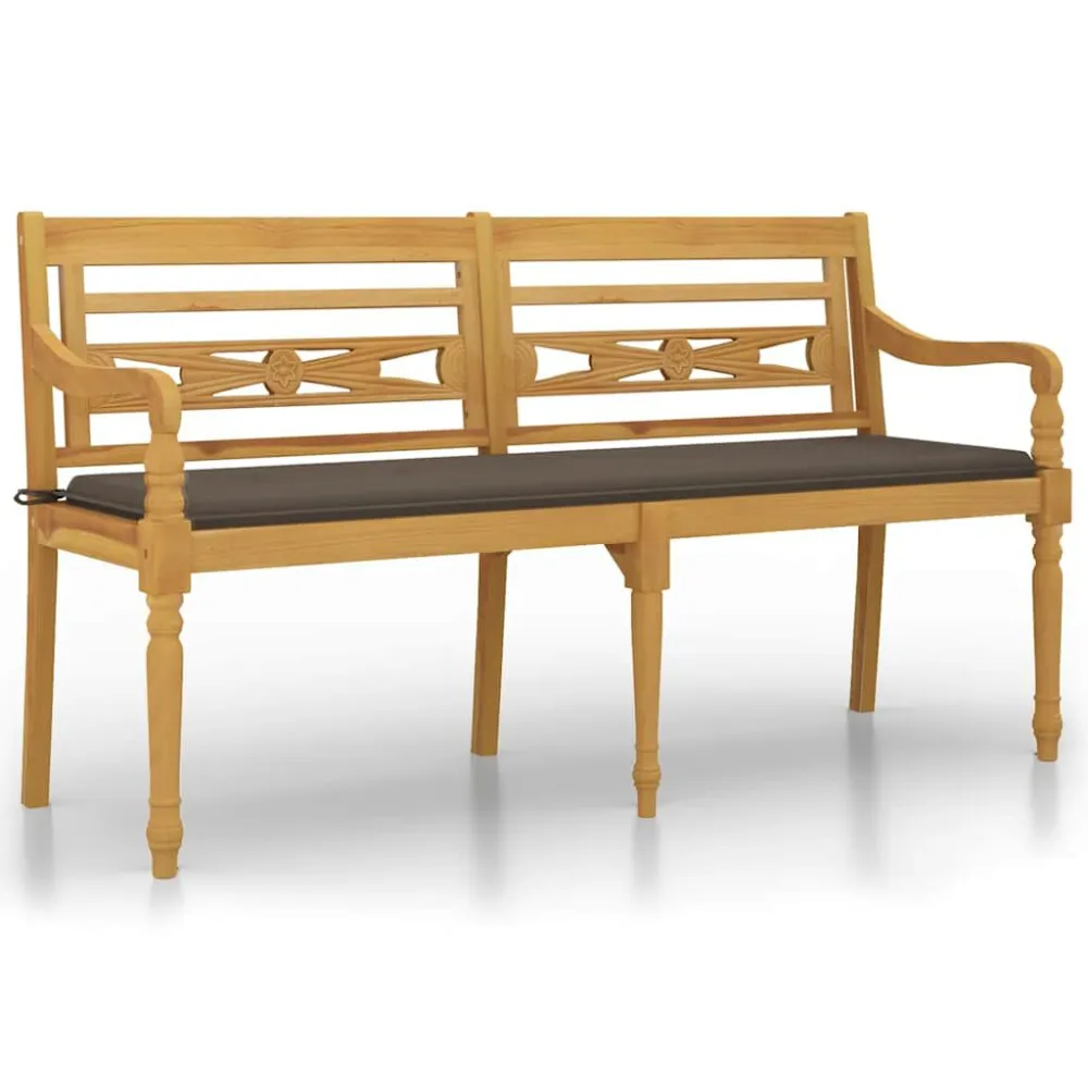 Conjunto Completo de Banco Batavia com almofadão cinza-acastanhado 150 cm teca maciç
