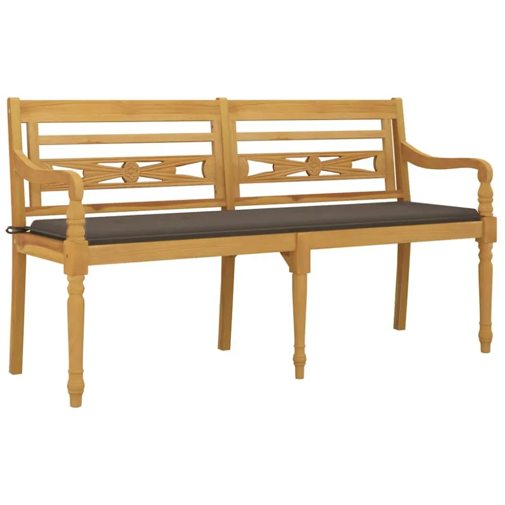 Conjunto Completo de Banco Batavia com almofadão cinza-acastanhado 150 cm teca maciç