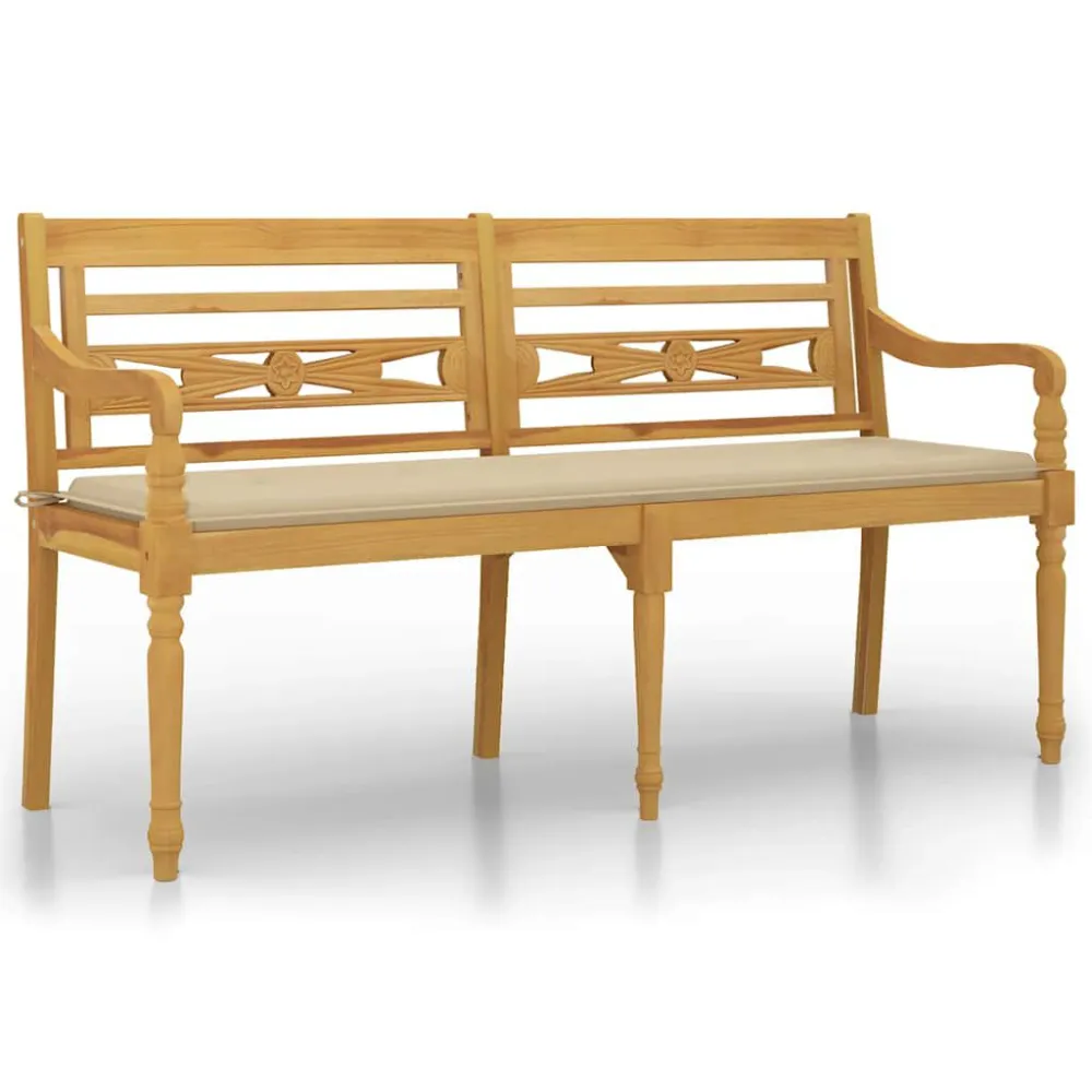 Conjunto Completo de Banco Batavia com almofadão bege 150 cm madeira de teca maciç