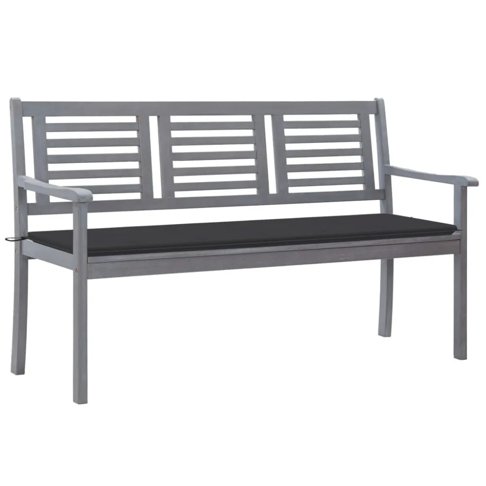Conjunto Completo de Banco de jardim 3 lugares com almofadão 150 cm eucalipto cinza