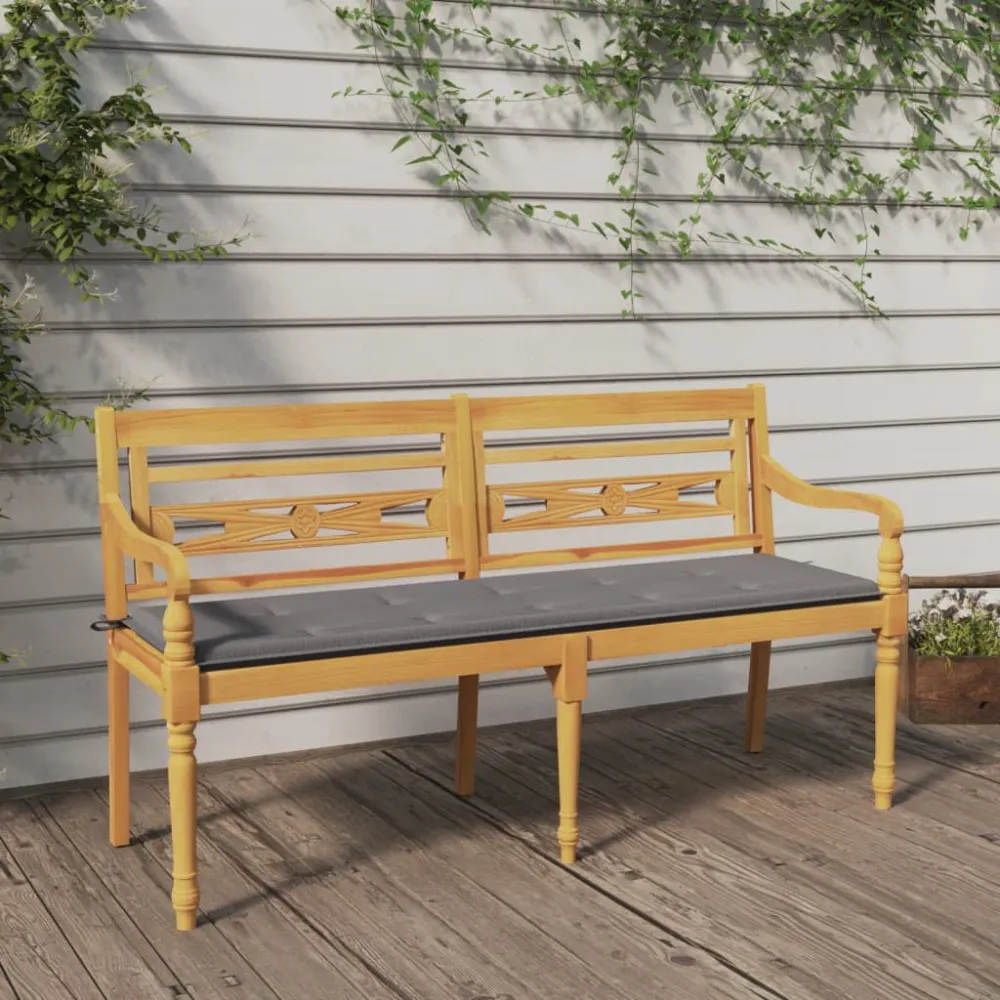 Design Ergonômico e Confortável Banco Batávia com almofadão cinza 150 cm madeira de teca maciç
