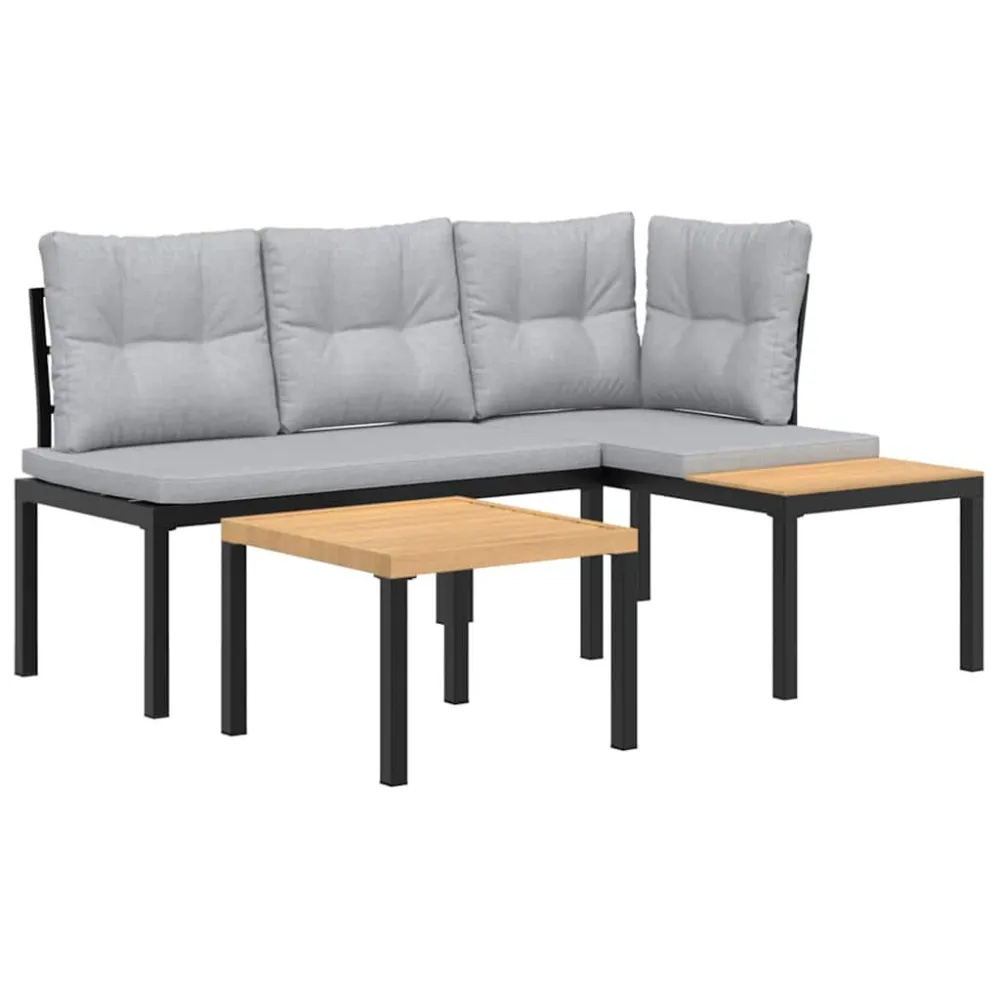 Design Ergonômico e Confortável Bancos de jardim com almofadões 3 pcs ço revestido pó preto
