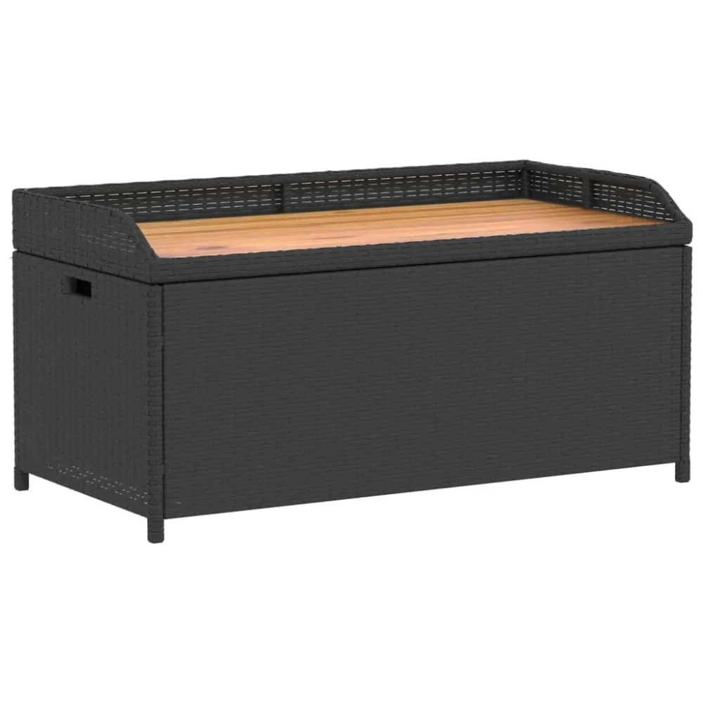 Espreguiçadeira de Exterior Banco de arrumação 100x50x52 cm vime PE e madeira acácia preto