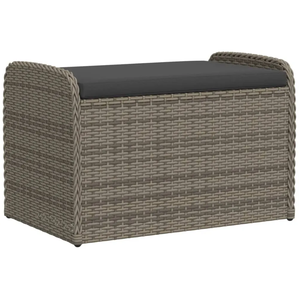 Espreguiçadeira de Exterior Banco de arrumação com almofadão 80x51x52 cm vime PE cinzento