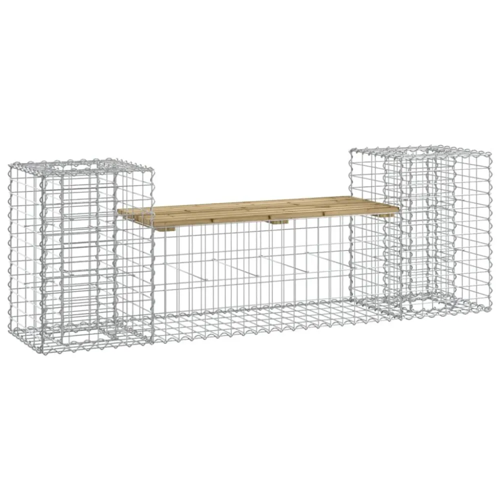 Espreguiçadeira de Exterior Banco de jardim com design gabião 183x41x60,5cm pinho impregnado