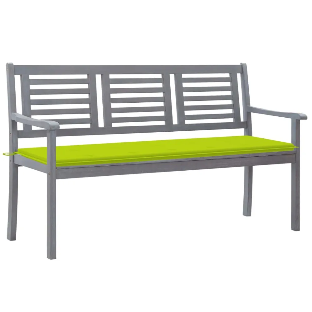 Espreguiçadeira de Exterior Banco de jardim 3 lugares com almofadão 150 cm eucalipto cinza