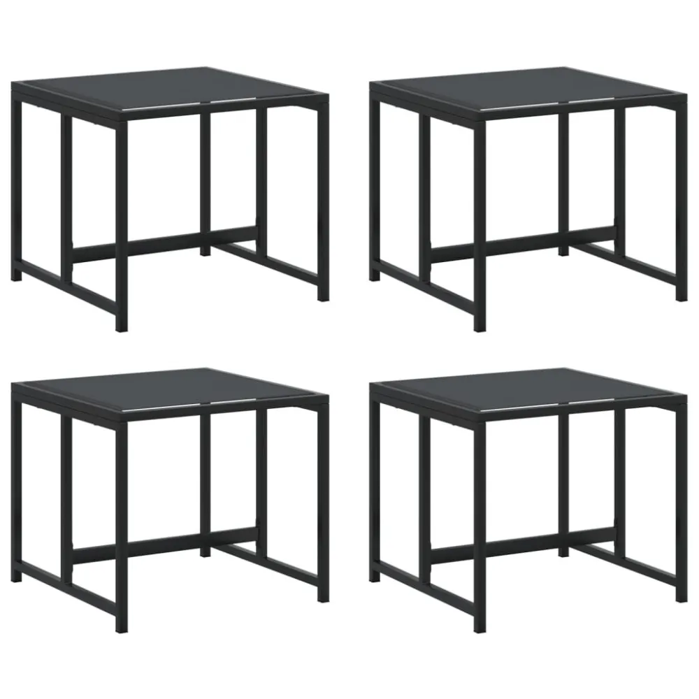 Espreguiçadeira de Exterior Bancos de jardim 4 pcs ço e textilene preto