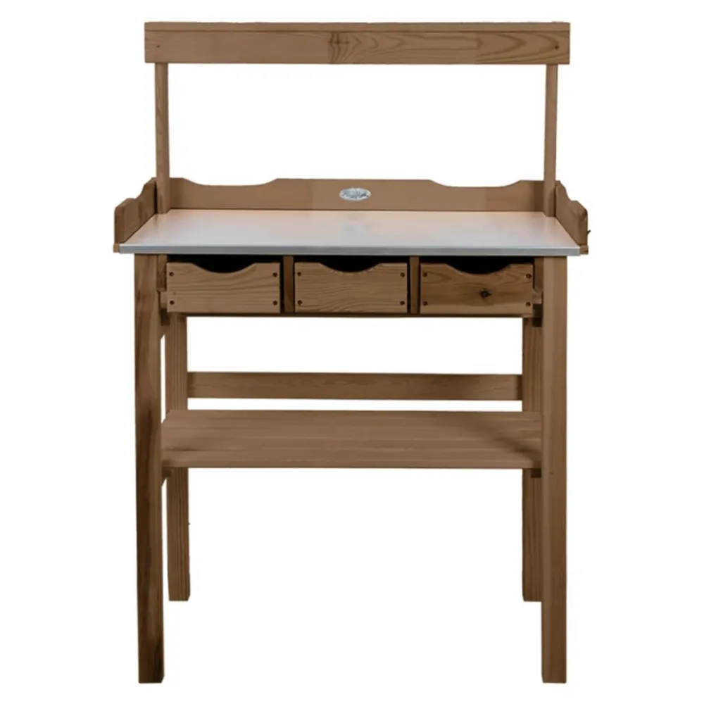 Esschert Design Mesa de jardinagem com gaveta e prateleira castanho com Encosto Ajustável