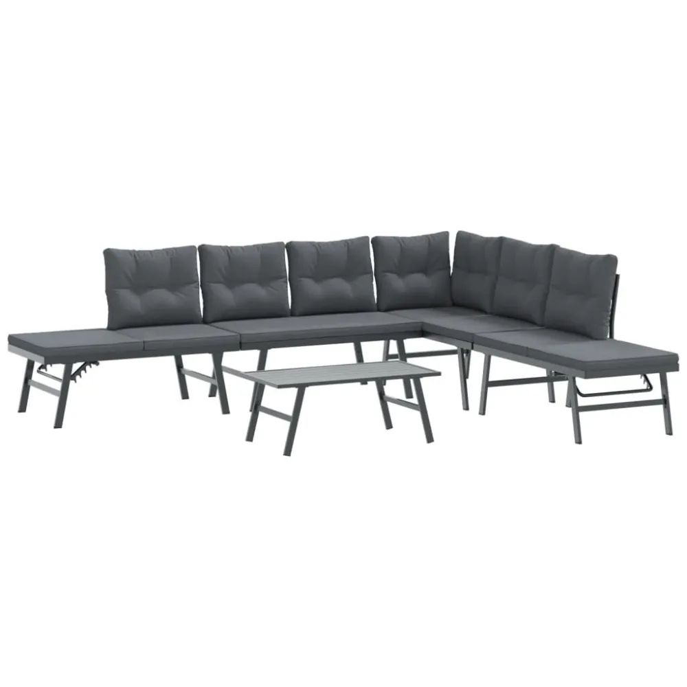 5 pcs bancos de jardim com almofadões ço revestido pó preto com Encosto Ajustável