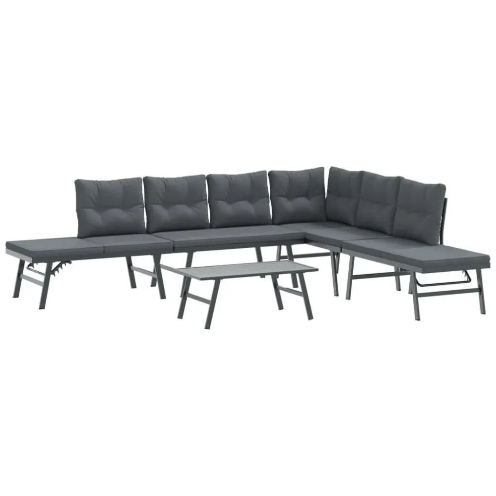 5 pcs bancos de jardim com almofadões ço revestido pó preto com Encosto Ajustável