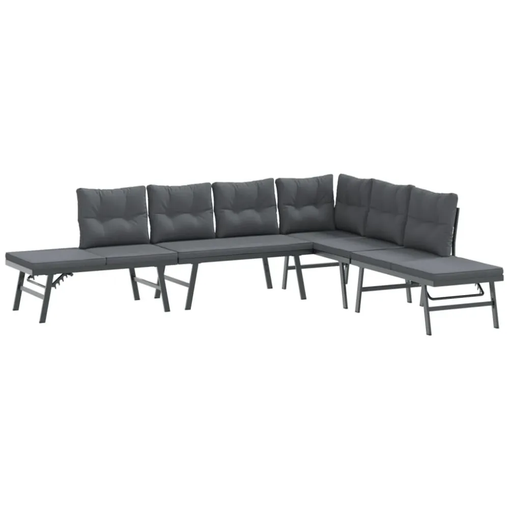 4 pcs bancos de jardim com almofadões ço revestido pó preto com Tecido Impermeável UV