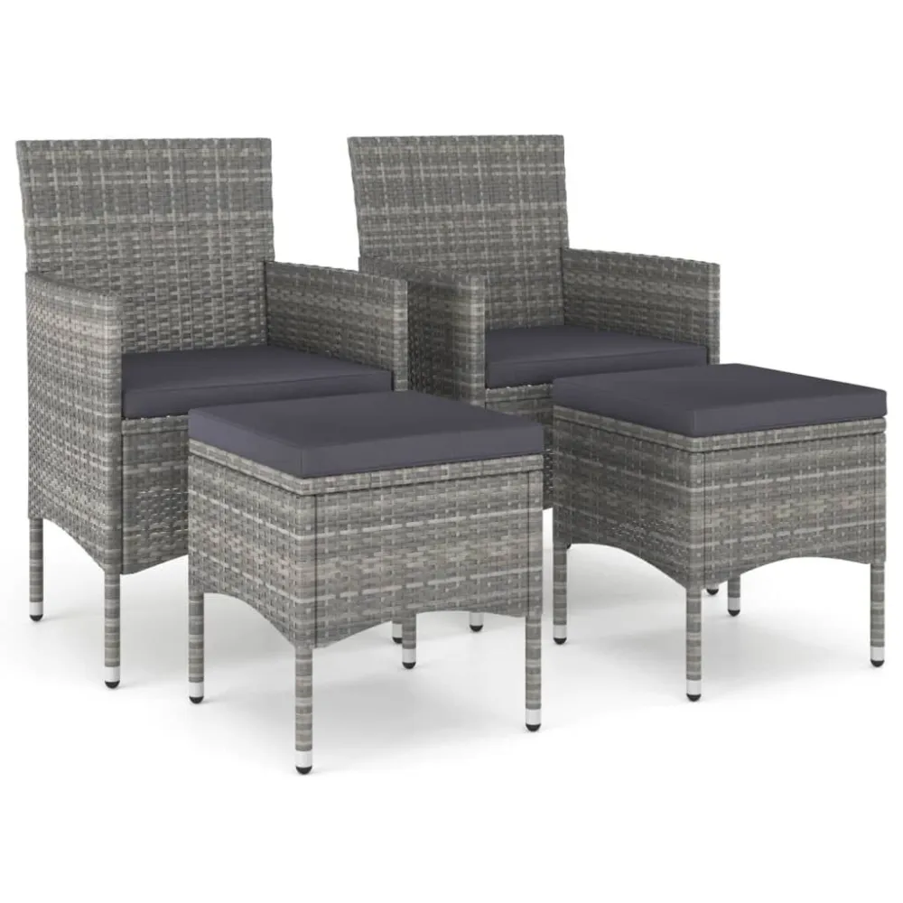 4 pcs conjunto de cadeiras e bancos de jardim vime PE cinzento para Piscina e Jardim