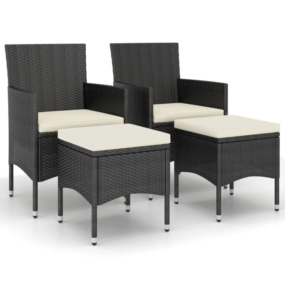 4 pcs conjunto de cadeiras e bancos de jardim vime PE preto para Relaxamento ao Ar Livre