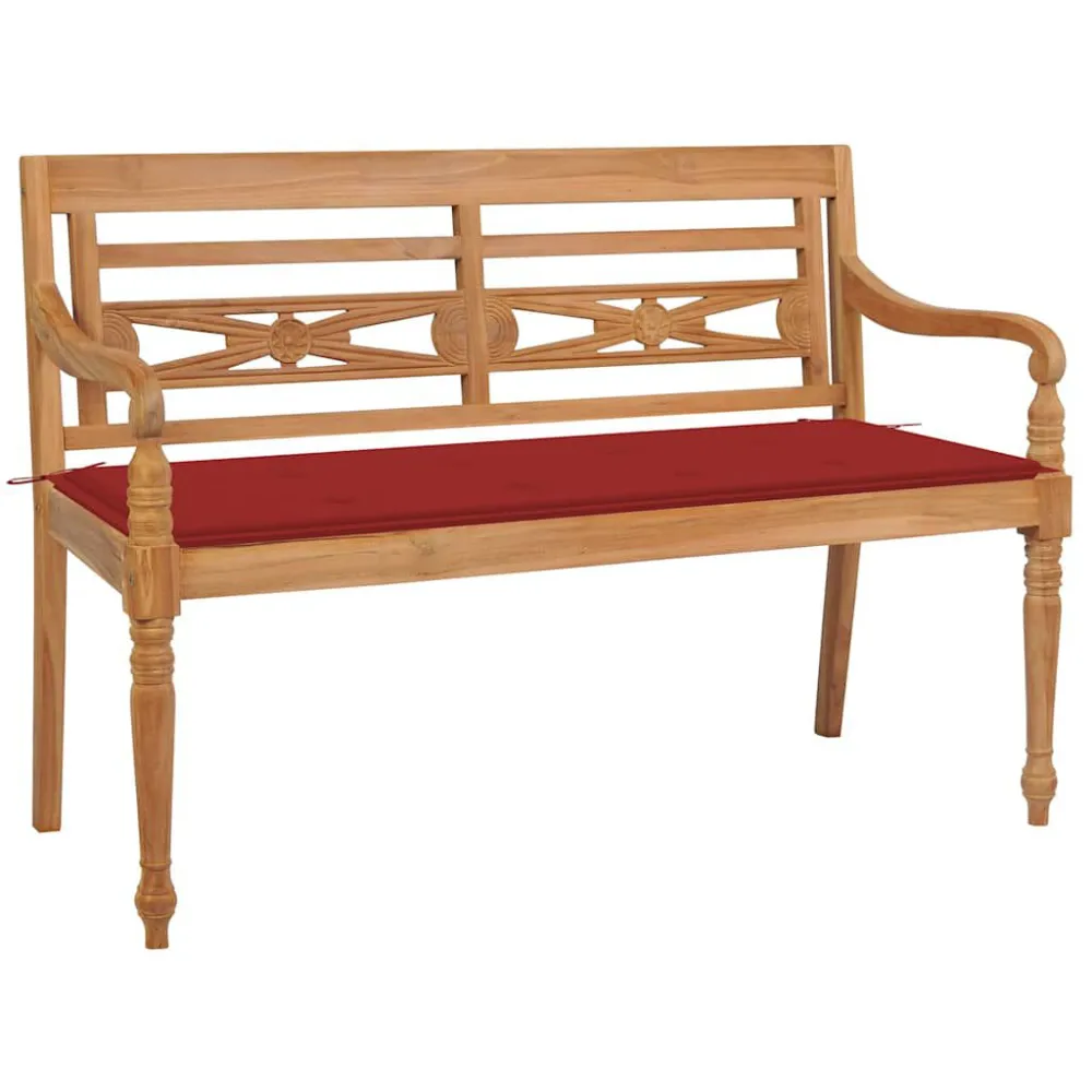 Premium Resistente ao Tempo Banco Batávia com almofadão vermelho 120 cm teca maciç