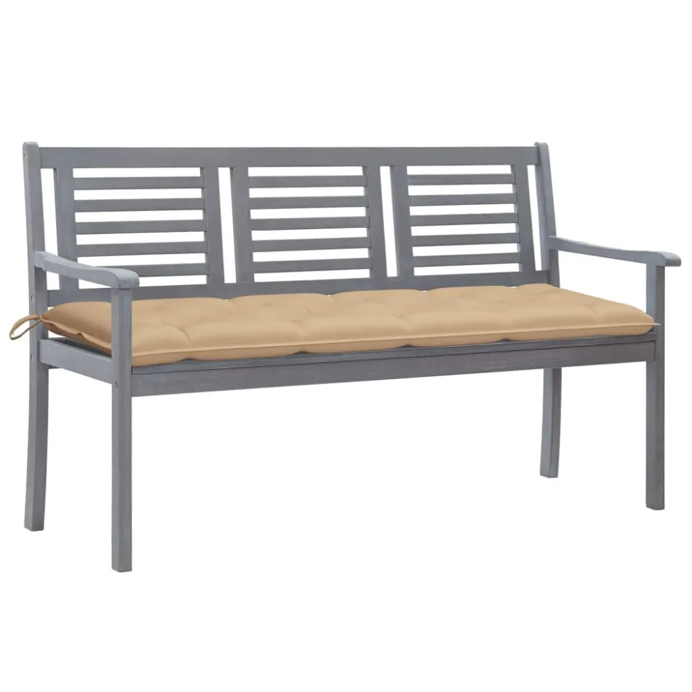 Premium Resistente ao Tempo Banco de jardim 3 lugares com almofadão 150 cm eucalipto cinza