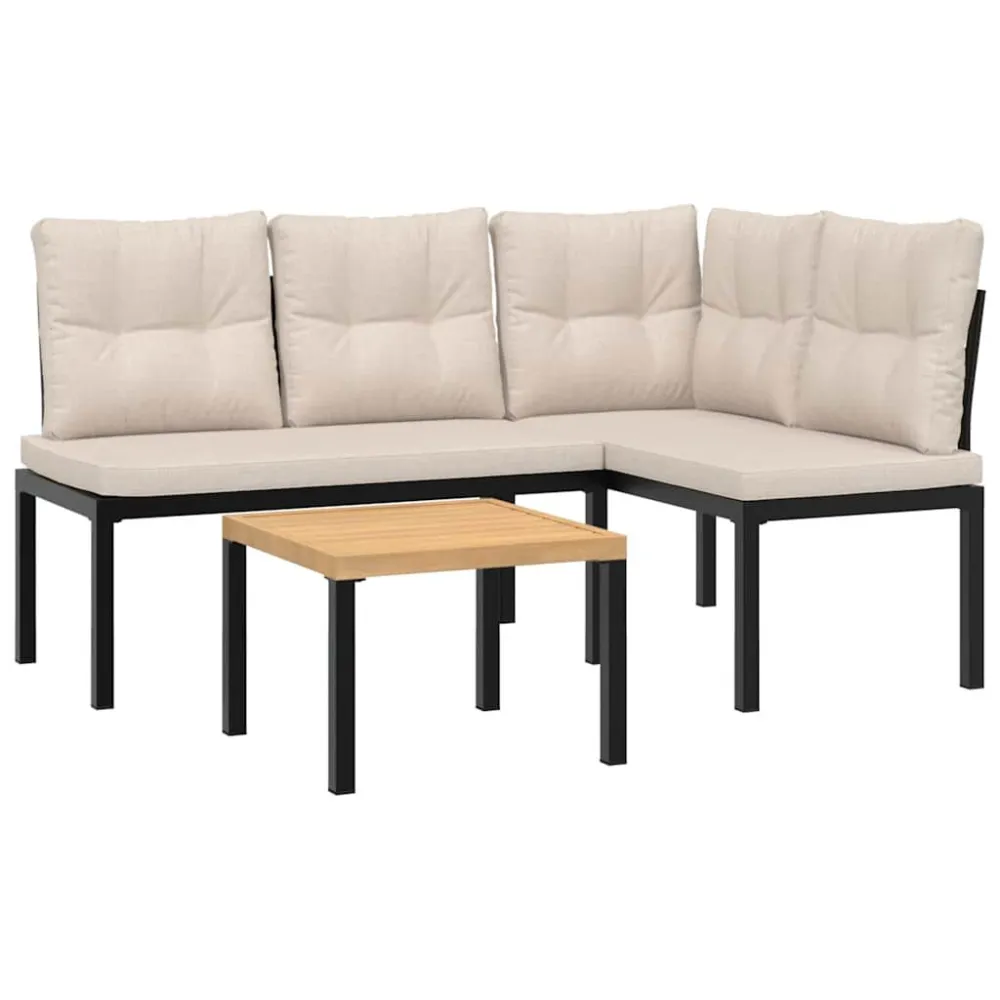 Premium Resistente ao Tempo Bancos de jardim com almofadões 3 pcs ço revestido pó preto