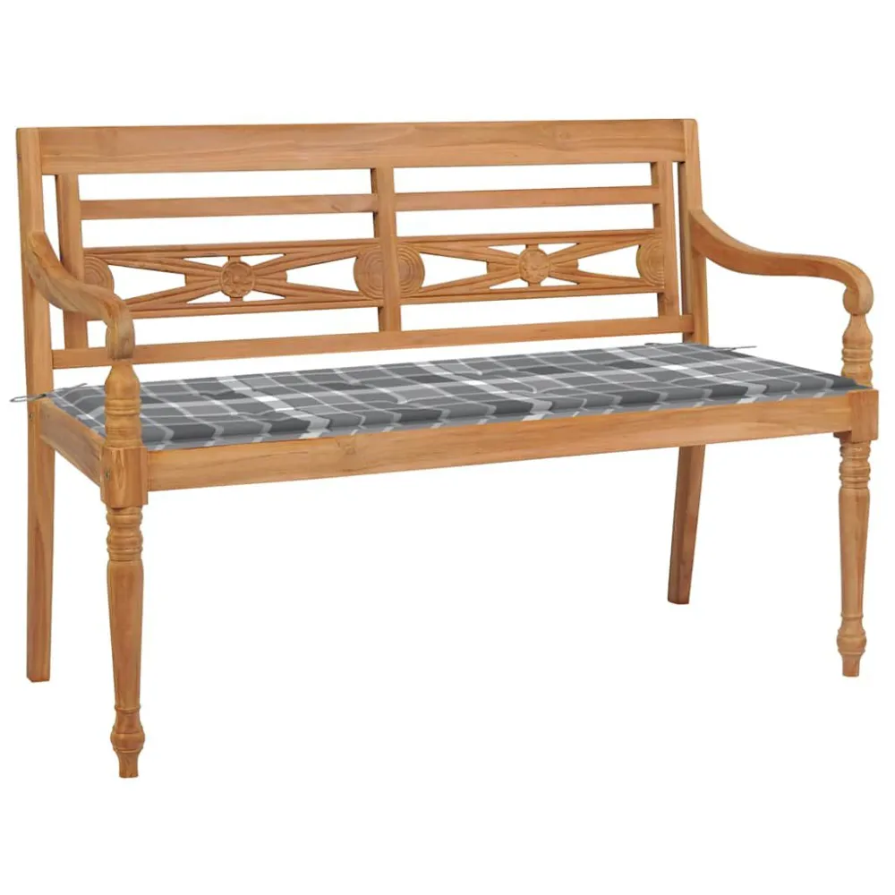 Puf de Exterior Banco Batávia com almofadão xadrez cinzento 120 cm teca maciç