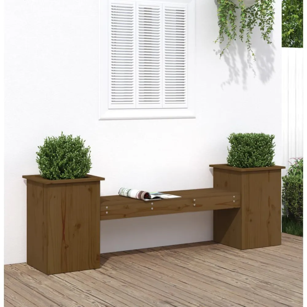 Puf de Exterior Banco com vasos 184,5x39,5x56,5 cm pinho maciço castanho-mel
