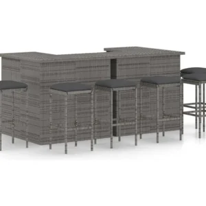 8 peças conjunto de bar para jardim com almofadões vime PE cinzento Clicnbuy